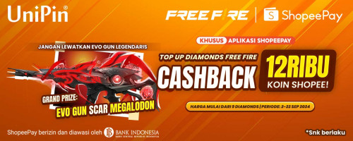 Jangan Lewatkan Evo Gun Legendaris SCAR Megalodon & Top up Diamonds Free Fire Cashback 12Ribu Koin Shopee